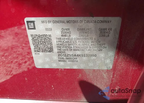 2019 Chevrolet Impala Lt из США, поврежденный, VIN 2G11Z5SA4K9133990